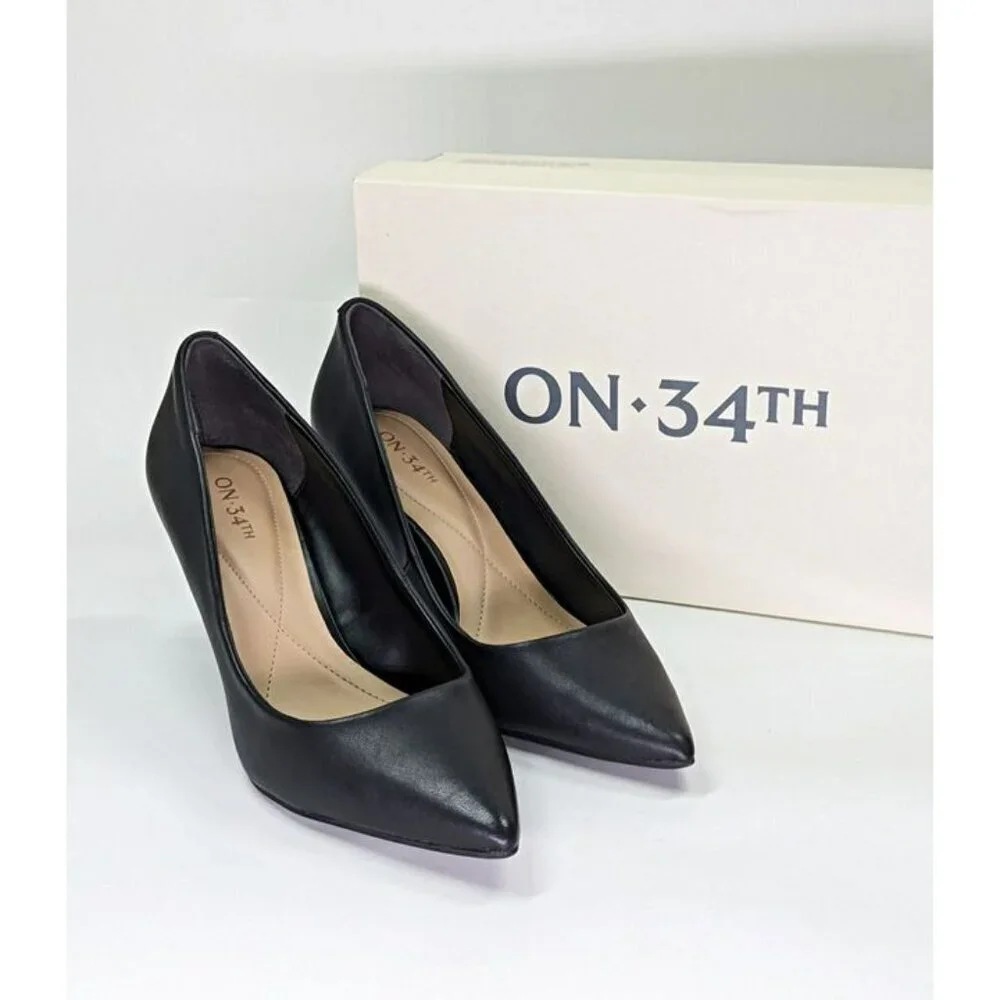 On 34th Women's Jeules Black Leather Pointed-Toe Pumps Size 11 (MSRP $80)